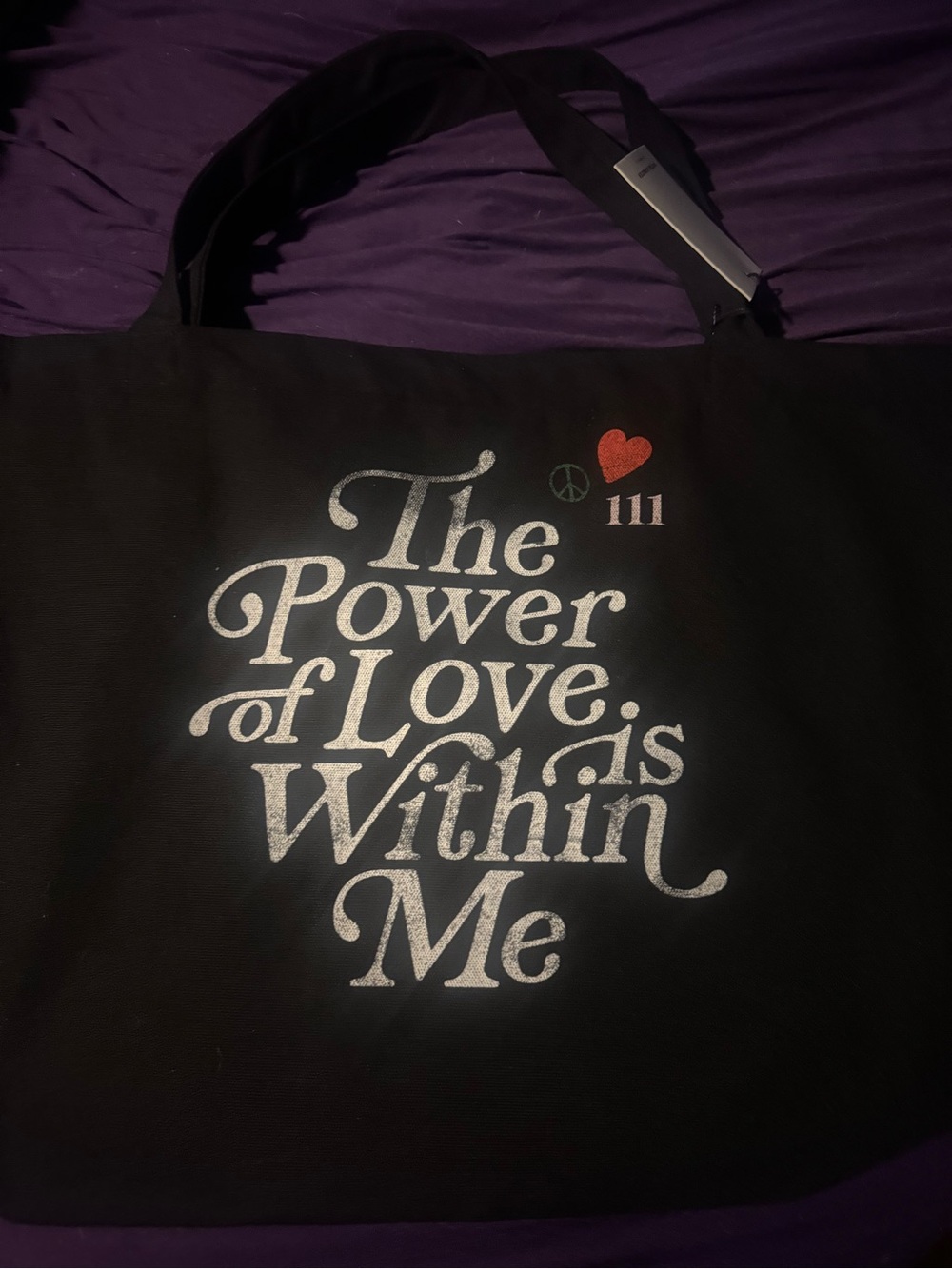 Spiritual Gangster Black Canvas Tote with Silver Script and Red Heart
